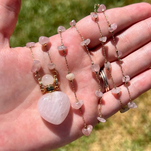 Handmade Pink Fluorite Essential Oil Bottle - Ashes Urn Necklace - Picture 1 of 7